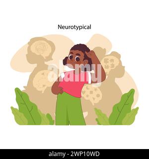 Neurotypisches Konzept. Visuelle Reise in kognitive Prozesse und soziale Interaktionen. Erforschung von Denkmustern und Verhaltensnormen. Unterschiede zwischen Menschen kognitives Denken. Flacher Vektor Stock Vektor