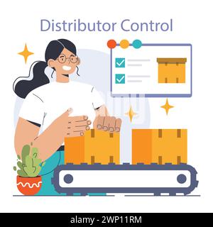 Vertikale Integration. Optimierung und Kontrolle der Lieferkette des Unternehmens. Geschäftsstrategie von der Fertigung bis zum Vertrieb. Optimierte Produktionsabläufe, Effektivität und Qualität. Illustration des flachen Vektors Stock Vektor