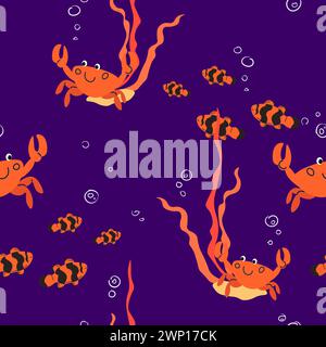 Krabben und Clownfische Ozeanmuster Stock Vektor