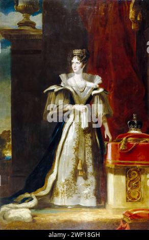 Königin Adelaide von Sachsen-Meiningen (1792–1849) Königin von Großbritannien und Hannover (1830–1837), Porträtgemälde in Öl auf Leinwand von John Simpson, 1832 Stockfoto