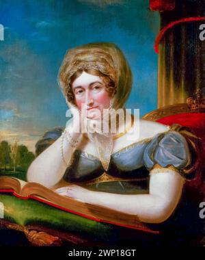 Prinzessin Caroline von Braunschweig-Wolfenbüttel (Caroline Amelia Elizabeth, 1768–1821), Prinzessin von Wales 1795–1820, spätere Königin von Großbritannien und Königin von Hannover 1820-1821 als entfremdete Ehefrau von König Georg IV., Porträtmalerei in Öl auf Leinwand von James Lonsdale, um 1820 Stockfoto
