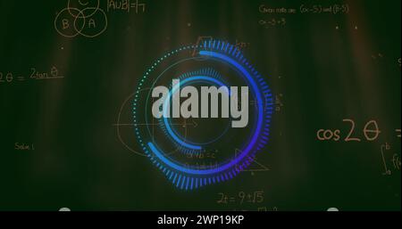 Bild des Scope-Scans über mathematische Gleichungen auf schwarzem Hintergrund Stockfoto