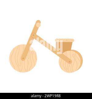 Fahrradspielzeug aus Holz. Retro traditionelle Holzspielzeug, Kinder Unterhaltung Cartoon Vektor Illustration Stock Vektor