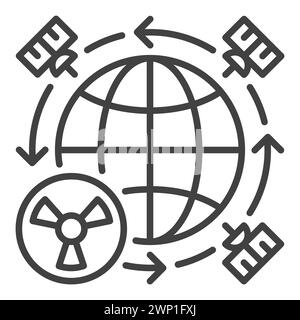 Satelliten und Kernwaffen im Weltraum Vektorkonzept Umrisssymbol oder Symbol Stock Vektor