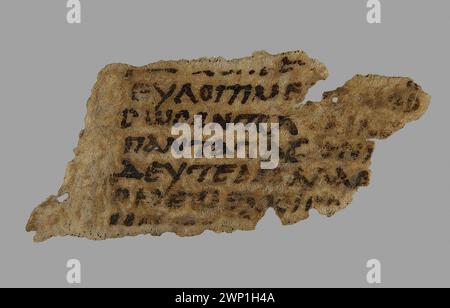 Fragment eines Folios aus einem Code, der von einem unbekannten Skriptor zwischen dem 9. Und 13. Jahrhundert kopiert wurde. Teil der nubischen Sammlung und auf Pergament für wissenschaftliche und historische Studien aufbewahrt. Stockfoto