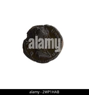 Denar, ausgestellt nach 141 n. Chr. unter Kaiser Antoninus Pius, zeigt Kaiserin Faustina den Älteren mit traditionellen Silbermünzen und Inschriften. Stockfoto