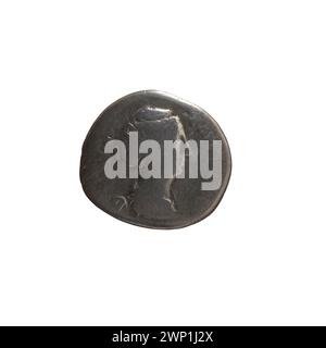 Silberdenar, ausgestellt nach 141 n. Chr. während der Herrschaft Antoninus Pius, zeigt Kaiser und Kaiserin Faustina mit römischen Reichsinschriften. Stockfoto