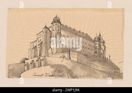 Krakau. Königsschloss Wawel - allgemeine Ansicht; Kleinpolen, Aleksander (1814-1884); 1830-1884 (1830-00-00-1884-00); Kraków (Woiwodschaft Kleinpolen), Kleinpolen, Aleksander (1814-1884), Kleinpolen, Aleksander (1814-1884)-Sammlungen, kleiner, Emiljan Stanisław (Baron-1847-1912), kleiner, Emiljan Stanisław (Baron-1847-1912) - Sammlung, kleiner, Wiktor Stanisław Zygmunt (Baron-1853-1935), kleiner, Wiktor Stanisław Zygmunt (Baron-1853-1935) - Sammlung, Wawel (Kraków), Königsschloss (Kraków), Architektur, polnische Architektur, dar (Provenienz), Schlösser (Architekt) Stockfoto