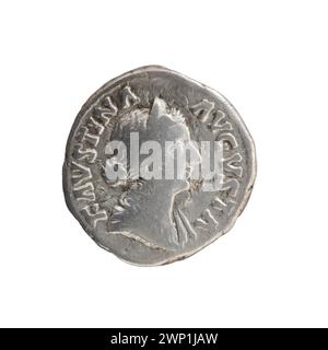 Römischer Denar geprägt zwischen 161-176 unter Marcus Aurelius und Kaiserin Faustina, Teil der Silberprägung des Reiches. Stockfoto