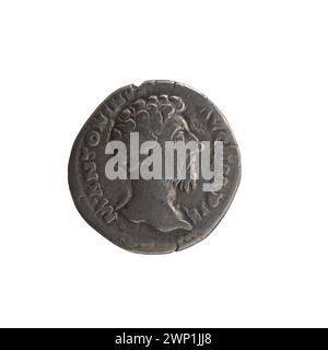 Silberdenar, ausgestellt 163-164 unter Kaiser Marcus Aurelius, Teil des offiziellen römischen Währungssystems. Stockfoto