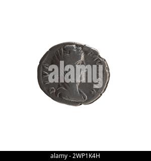 Silberdenar, ausgestellt nach 141 unter Antoninus Pius und Faustina dem Älteren, mit kaiserlichen Porträts und Inschriften. Stockfoto