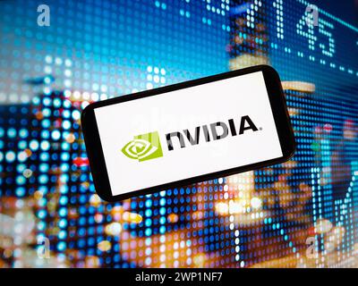 Konskie, Polen. Januar 2024. In dieser Abbildung wird das Nvidia-Logo auf einem Smartphone-Bildschirm angezeigt. Quelle: SOPA Images Limited/Alamy Live News Stockfoto