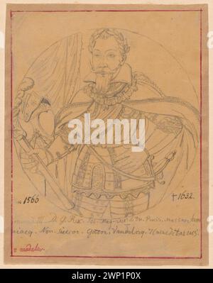 Porträt von König Zygmunt III. Vasa in Rüstung auf einer Medaille dargestellt, mit königlicher und militärischer Ikonographie aus Sammlungen von Aleksander und Wiktor Lesser. Stockfoto