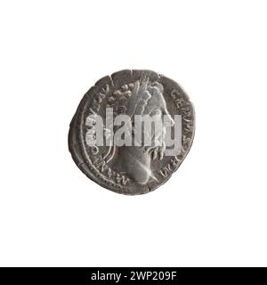 Denar gab 175-176 unter dem römischen Kaiser Marcus Aurelius eine Silbermünze mit kaiserlichem Porträt und Inschriften für römische Währung aus. Stockfoto