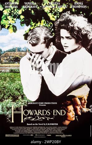 Howards End (1992) von James Ivory mit Anthony Hopkins, Emma Thompson und Vanessa Redgrave. Die Adaption von E.M. Forsters Roman über Klassenunterschiede und problematische Beziehungen beeinflussen die Beziehung zwischen zwei Familien und den Besitz eines geliebten britischen Anwesens, bekannt als Howards End. Foto eines Original-Posters aus dem Jahr 1992 (US-1-Blatt). ***NUR REDAKTIONELLE VERWENDUNG*** Guthaben: BFA/Sony Pictures Classics Stockfoto