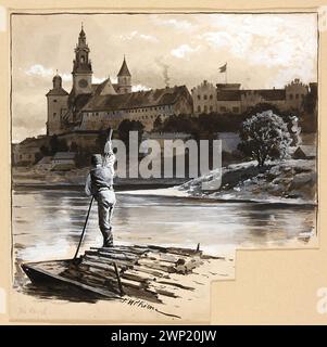 Der Blick auf Wawel von der Weichsel, Illustration zum artikel von Adam Guda 'Krakau' in London Witkiewicz, Stanis AW (1851-1915); 1889 (1889-00-00-1889-00); Giełgud, Adam Jerzy (1832-1920), Giełgud, Adam Jerzy (1832-1920). Krakau, Kraków (Woiwodschaft Kleinpolen), Englische Illustrationszeitschrift - Illustration, Wawel (Kraków), Wisła (Fluss), Flisak (Oryl), Beruf, Polen (Kultur), Illustrationsprojekte, polnische Zeichnungen, Binnenschifffahrt, Binnenschifffahrt , Stadtblick, Schlösser (Architekt) Stockfoto