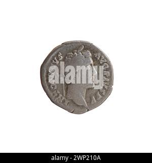Silberdenar wurde 145-161 unter Kaiser Antoninus Pius ausgestellt, der Teil des Währungssystems des Römischen Reiches war. Stockfoto