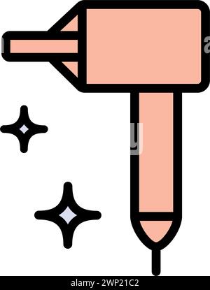 Haarfön-Symbol, Haarfön mit Druckluft, Gerät benutzen, Farbwebsymbol. Vektorillustration auf weißem Hintergrund. Stock Vektor