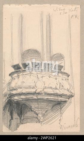 1906–1910 ambon in der Katharinenkirche in Vilnius von Ferdynand Ruszczyc, mit architektonischem Entwurf von Kirchenbrettern, mit Provenienznachweis. Stockfoto