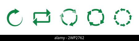 Kreisförmiges Recycling-Symbol in grüner Farbe. Kreissymbolgruppe für den Wiederverwendungspfeil. Kreisförmiges Recycling, Wiederverwendung, Neuladen, Aktualisieren, Wiederholen des Symbols in grüner Farbe. Stock Vektor