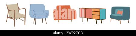 Set aus Vintage Mid Century Modern Möbelvektor Stock Vektor