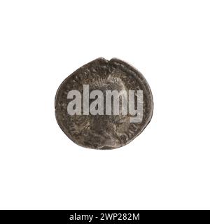 Denar des römischen Kaisers Alexander Severus, geprägt 227 mit kaiserlicher Büste und römischer Ikonographie. Stockfoto