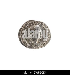 Silberdenar, ausgestellt 222-235 unter Kaiser Alexander Severus, zirkulierte im Römischen Reich als Währung. Stockfoto