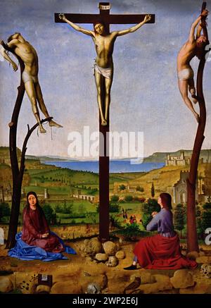 Calvary, 1475 von Antonello da Messina, Königliches Museum der Schönen Künste, Antwerpen, Belgien, Belgien. ( Maria und der Apostel Johannes ) Stockfoto