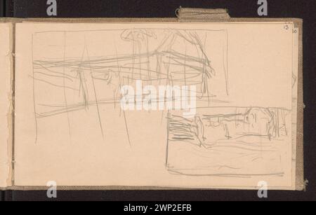 Skizzen von 1898-1899 von Ferdynand Ruszczyc, die zwei Hütten in ländlichen Landschaften darstellen, Teil der Partage Plus-Sammlung. Stockfoto