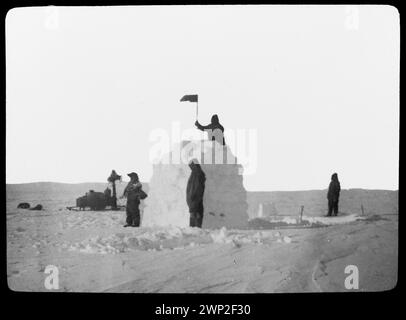 1911. Amundsen-Polarexpedition. Am Depot bei 83 Grad südlicher Breite während der Fahrt zum Südpol Stockfoto