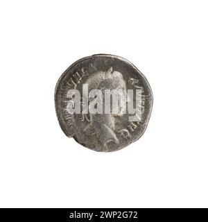 Silberdenar, geprägt 229, als Währung im Römischen Reich während der Regierungszeit von Alexander Severus. Stockfoto