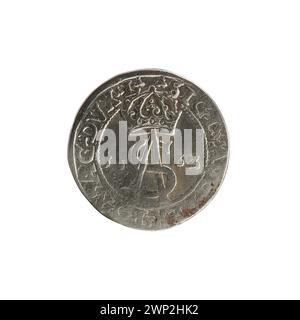 Litauische Trojak-Münze aus dem Jahr 1562, ausgestellt unter dem polnischen König Zygmunt II. August, verwendet im Polen des 16. Jahrhunderts. Stockfoto