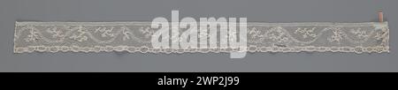 Aus dem 18. Jahrhundert stammendes Spitzenfragment mit aufwändigen Webarbeiten, dekorativen Motiven und zarter Textilestruktur. Stockfoto