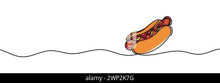 Durchgehende Linienzeichnung eines Hotdogs.eine Linienzeichnung eines Hotdogs. Vektorabbildung. Stock Vektor