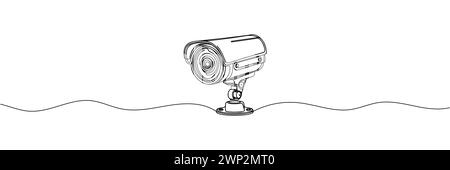 Durchgehende einzeilige Zeichnung des Vektordesigns der Überwachungskamera für den Außenbereich. Einzeilige Abbildung einer cctv-Kamera. Stock Vektor