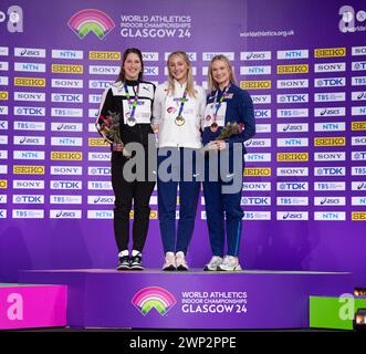 Eliza McCartney (Neuseeland Silber), Molly Caudery (Großbritannien Gold) und Katie Moon (USA Bronze) Pole Vault Medal Zeremonie Medaille Verleihung bei t Stockfoto