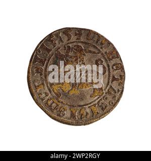 Ein litauischer Pfennig mit breitflügelförmigem Design, der 1515 während der Regierungszeit von König Zygmunt I. Stary geprägt wurde und die Münzprägung Litauens unter polnischer Herrschaft im frühen 16. Jahrhundert darstellt. Stockfoto