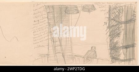 Ein Kunstwerk von Ferdynand Ruszczyc aus dem Jahr 1898 mit einem Fluss und verso Fragmenten von Skizzen. Sie wurde für die Partage Plus-Sammlung erworben und veranschaulicht die Landschaftsbeobachtung und Skizzierpraxis in Polen während des späten 19. Jahrhunderts. Stockfoto