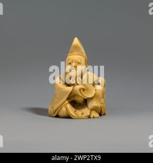 SKRAZSZ 1204 MNW; unbekannt (Bildhauer); Japan; Manzai-Tänzerin; Netsuke; 19. Jahrhundert; Bildhauerei; Elfenbein; 4,35 x 3,1 x 3,2 Figuren, Japanisch (Kultur), Netsuke, Botschaft (Provenienz), japanische Kunst, Tänzer Stockfoto