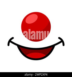 Clown rote Nase und Mund Lächeln. Clowngesicht auf weißem Hintergrund Anzug für Gesichtsmaske Design oder andere Produkte. Vektorabbildung. Stock Vektor
