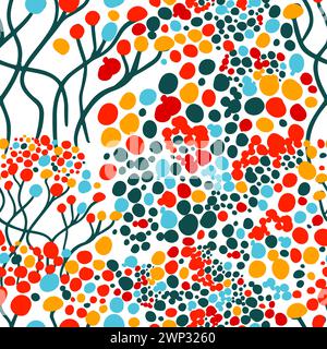 Nahtloses Muster, fröhliche Blumen. Kontinuierlicher Hintergrund, süße Vektorblume. Elegantes, sich wiederholendes Design. Handzeichnung. Nicht AI, Vektorillustration Stock Vektor