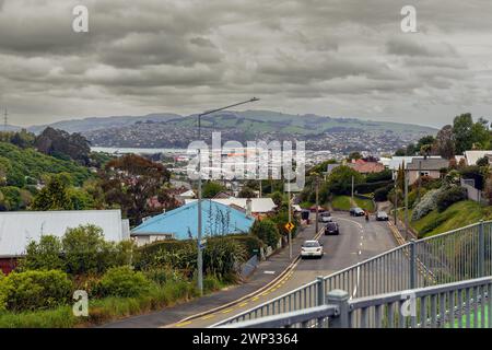 Ein Blick auf Dunedin, die Schlüsselstadt in der Region Otago und die zweitgrößte nach Christchurch auf der Südinsel Neuseelands. Stockfoto