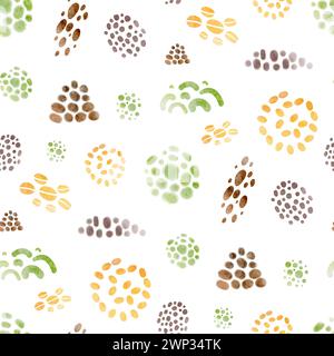 Nahtloses geometrisches Aquarellmuster. Abstraktes Design von Konfetti, Doodles und Dots. Gepunkteter Hintergrund mit Textilverzierung. Stockfoto