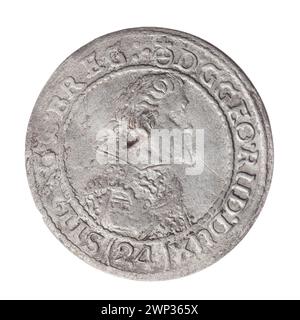 24 Krajcary; Jerzy Rudolf (KSI Legnica-Brzeski; 1595-1653); 1623 (1623-00-1623-00); Jerzy Rudolf (Prinz Legnica - 1595-1653), Jerzy Rudolf (Prinz Legnica - 1595-1653) – Ikonographie, Piastów (Familie), Herzogtum Brest (Wappen), das Herzogtum Legnica -Brzeskie (Porträts, Waffendarstellung, Paradna) vierspuriges Wappen, Schilde, Wappen, Wappen unter der Mitte des Prinzen Stockfoto