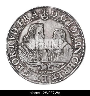 thaler; Jan Christian (KSI Legnica-Brzeski; 1591-1639), Jerzy Rudolf (KSI Legnica-Brzeski; 1595-1653), Tuchmann, Christoph (FL. 1607 1653-1610); 1607 (1607-00-1607-00-00-00); Jan Christian (Prinz von Brest - 1591-1639 1595), Jan Christian (Prinz von Brest - 1591-1639) - Ikonographie, Jerzy Rudolf (Prinz Legolf (Prinz Legnica Piastów Brüder - 1653-1595) zwei gegenüberliegende Büsten, zwei Brüder (iconogr.), Herzogtum Brest (Wappen), Fürstentum Legnica-Brzeskie (Wappen), Briefe, Buchstaben CT, Büste, Porträts, Porträts, doppelte po Stockfoto