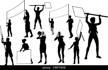 Die Silhouetten Der Demonstranten Der Strike Rally Im März Stock Vektor