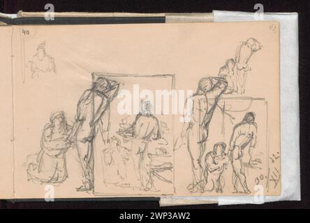 Skizzen zeigen Priam und Achilles in einer klassischen Komposition, die die Rückkehr von Hectors Sohn darstellt. Von Anna Bili Ska-Bohdanowiczowa im Jahr 1882 geschaffen, einschließlich karikierter weiblicher Profile auf der Verso, Teil von Wanda Renaults Sammlung. Stockfoto