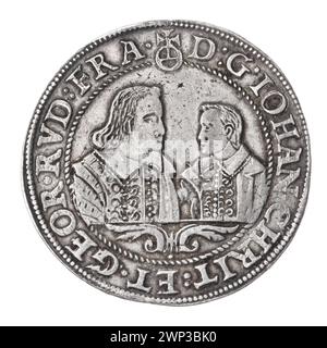 thaler; Jan Christian (KSI Legnica-Brzeski; 1591-1639), Jerzy Rudolf (KSI Legnica-Brzeski;-1653); 1607 (1607-00-00-1607-00); Jan Christian (Fürst von Brest - 1591-1639), Jan Christian (Fürst von Brest - 1591-1639) - Ikonographie Piastów, Jerzy Rudolf (Fürst Legnica - 1595-1653), Jerzy Rudolf (Fürst - 1595-1595), Brüder Legnica - 1653-) zwei gegenüberliegende Büsten, zwei Brüder (iconogr.), Herzogtum Brest (Wappen), Herzogtum Legnica-Brzeskie (Wappen), Büsten, Porträts, Doppelporträts, Porträts des Herrschers mit entdecktem Kopf, Porträts der Herrscher Stockfoto