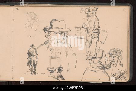 Figurenskizzen von Anna Bili Ska-Bohdanowiczowa (1854–1893) aus dem Jahr 1882, die eine Büste, zwei Frauen im Gespräch und ein Kind auf einem Pferd zeigen. Teil der Sammlung von Wanda Renault, die menschliche Figuren und Genreformen in der polnischen Kunst des 19. Jahrhunderts illustriert. Stockfoto