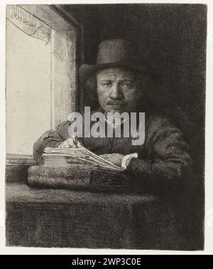 Selbstporträt, Ätzen am Fenster, Rembrandt van Rijn, 1648 Stockfoto